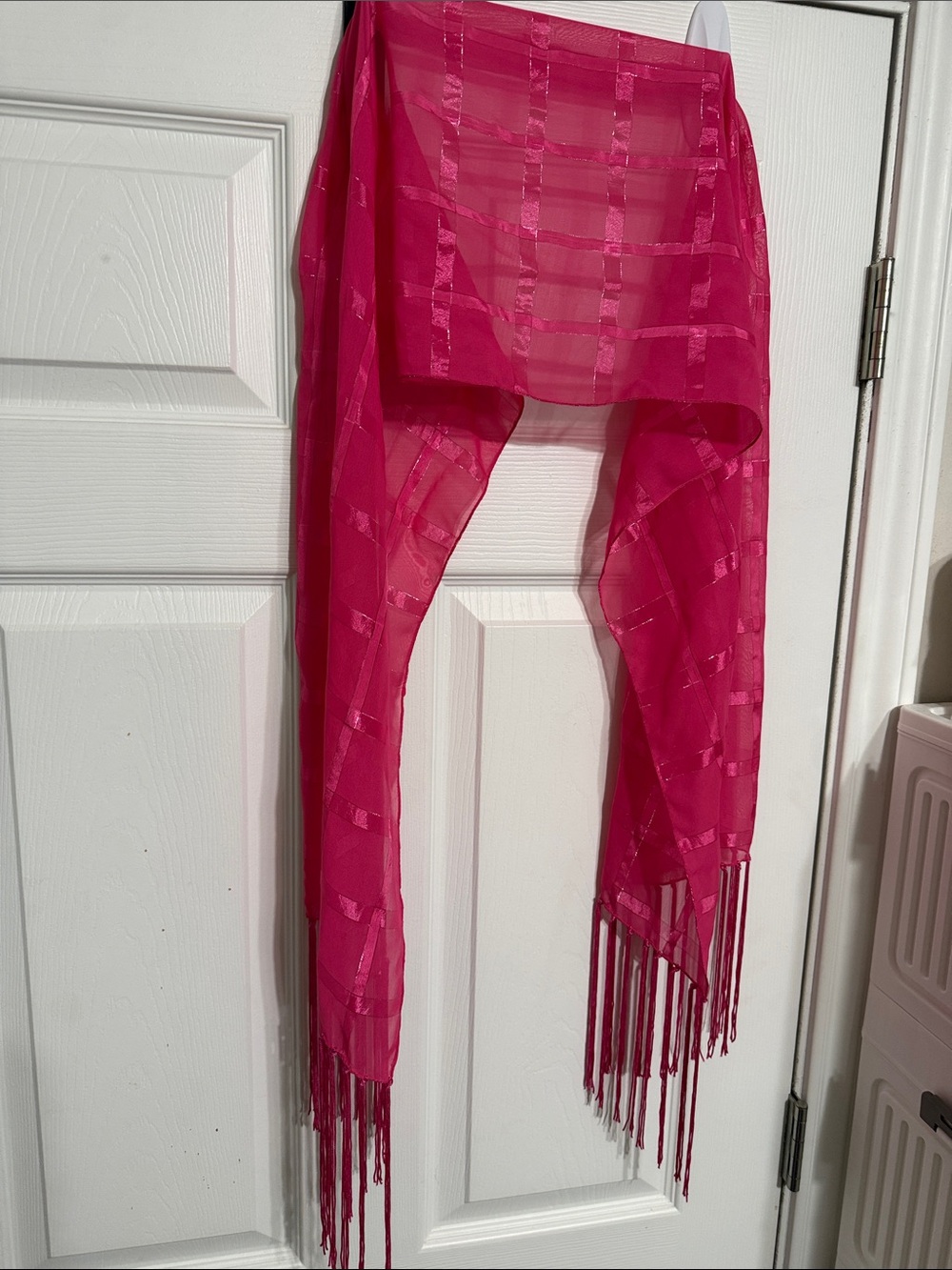 Source Unknown Fuchsia Sheer Check Fringe Scarf